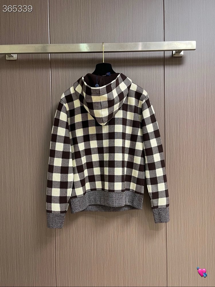 Louis Vuitton2026 New Men's Fashion Casual Letter Embroidery Color blocked Grid Knitted Hoodie卫衣 | S