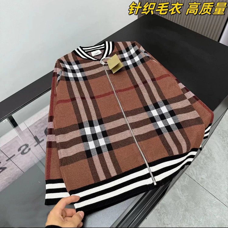 Burberry Knitted Sweater Splicing Checkered Cardigan Light Luxury Jacket Men's Trendy Brand | Supeer