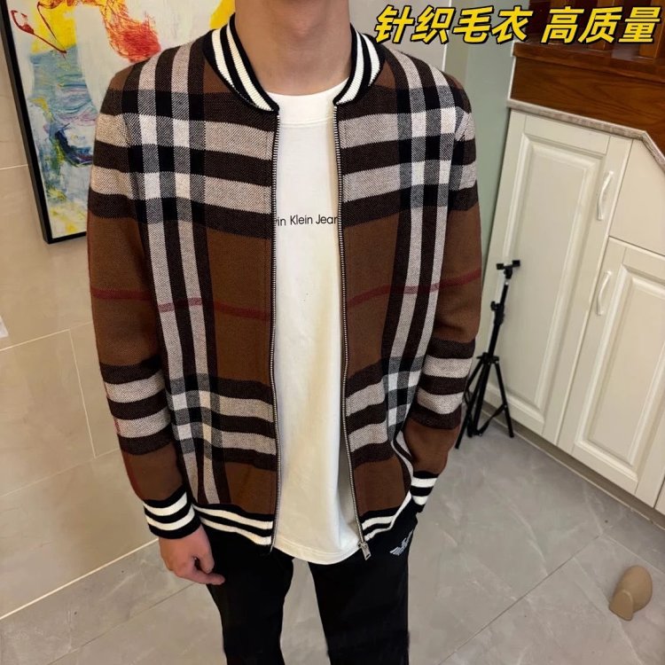 Burberry Knitted Sweater Splicing Checkered Cardigan Light Luxury Jacket Men's Trendy Brand | Supeer