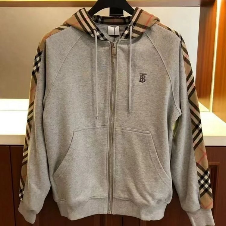 Burberry jacket hoodie 2025 autumn light luxury versatile patchwork cardigan plaid jacket casual hoo