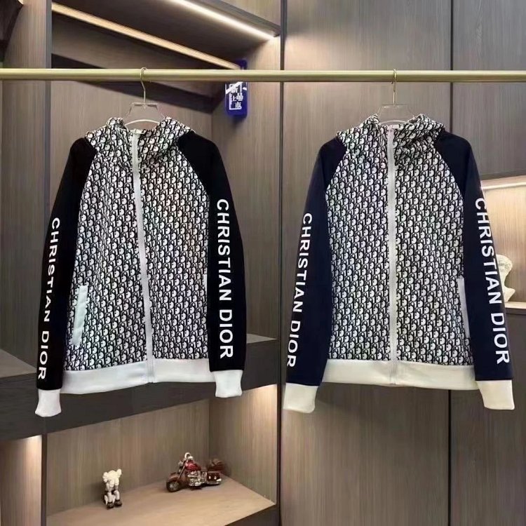 DIOR Light Luxury Full Print Spring and Autumn Coat unisex trendy brand cardigan hooded jacket | Sup