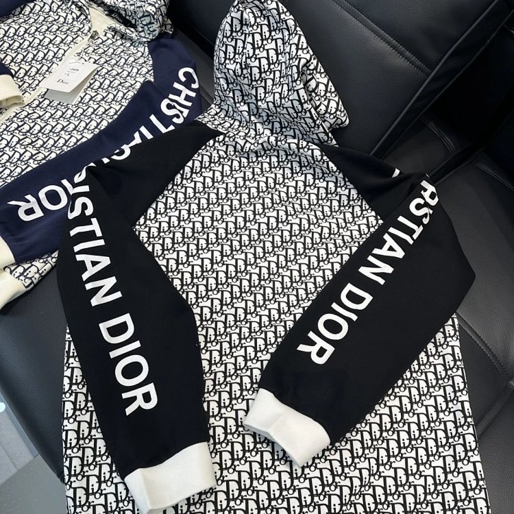 DIOR Light Luxury Full Print Spring and Autumn Coat unisex trendy brand cardigan hooded jacket | Sup