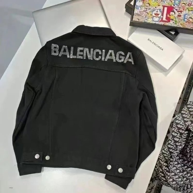Balenciaga light luxury jacket, unisex denim cardigan, rhinestone jacket, long sleeved top | Supeerb