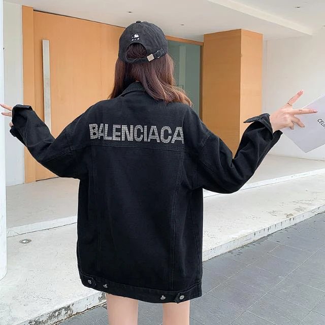 Balenciaga light luxury jacket, unisex denim cardigan, rhinestone jacket, long sleeved top | Supeerb