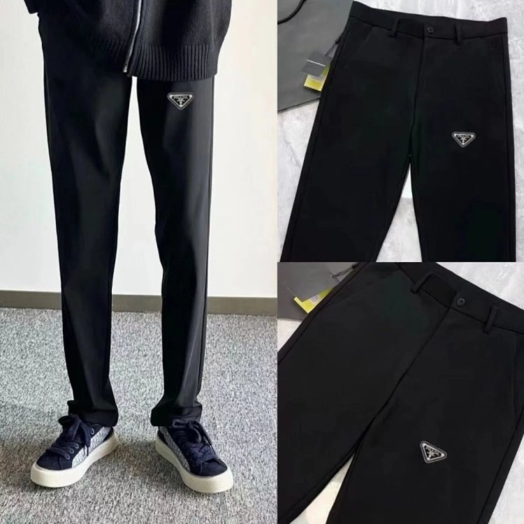 Prada trousers men's business trousers casual straight tube milk silk front label light luxury trous
