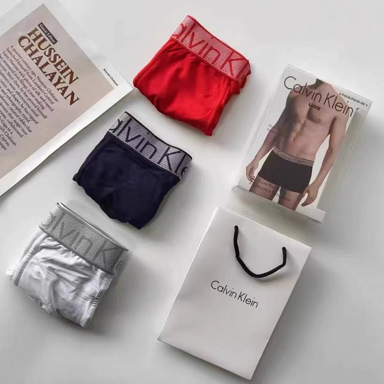 CK Men's Underwear Modal Antibacterial Breathable Traceless Mid Waist Four Corner Pants Gift Box Set