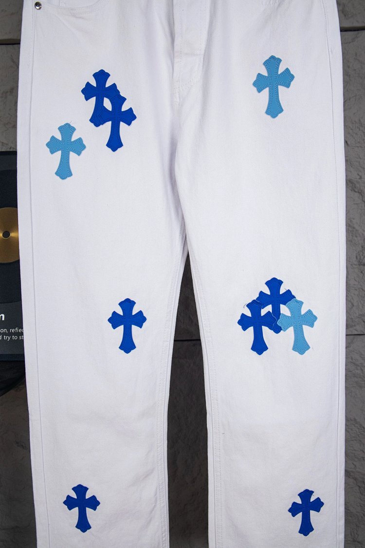 Chrome Hearts  Cross white blue label leather jeans pants | Supeerbuy Spreadsheet