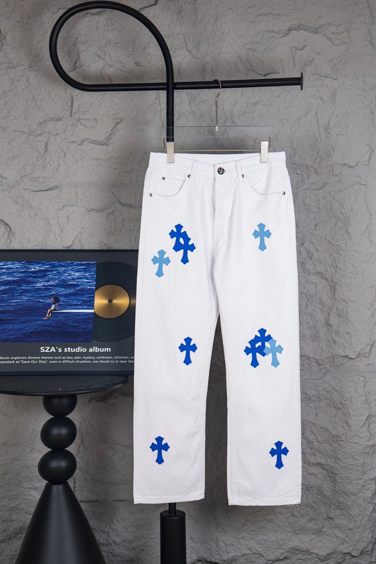 Chrome Hearts  Cross white blue label leather jeans pants | Supeerbuy Spreadsheet