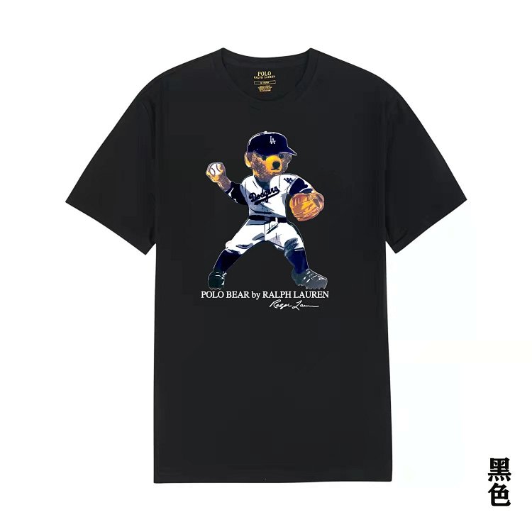 Summer new Paul Polo bear logo printed men's short sleeved men's pure cotton T-shirt round neck base