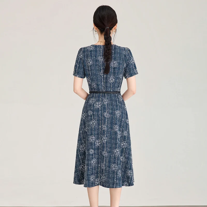 Summer New Product Light Luxury Camellia Jacquard Knitted Tencel Waist slimming Dress | Supeerbuy Sp