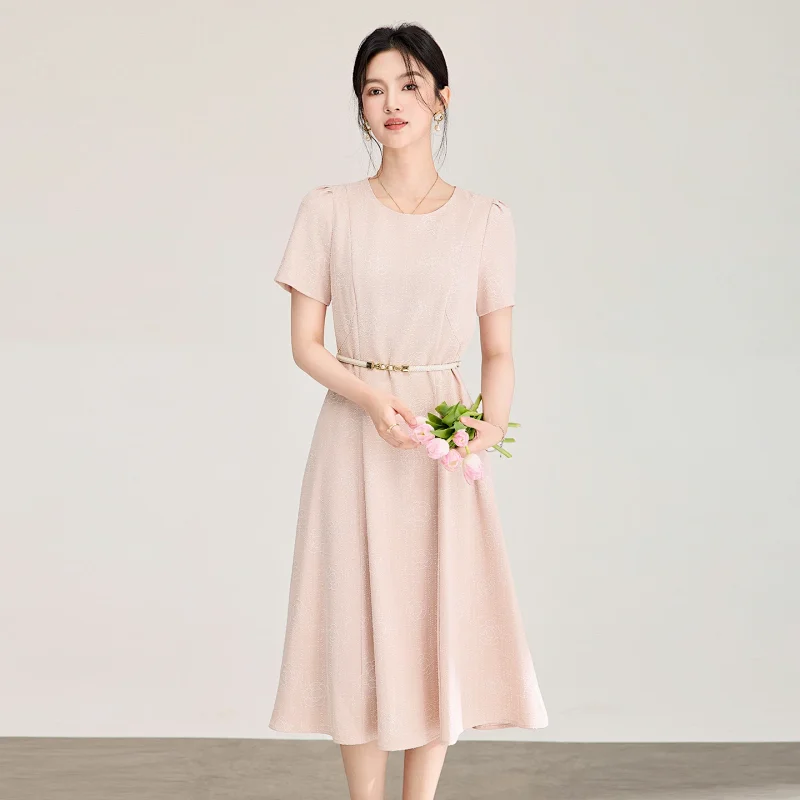Summer New Product Light Luxury Camellia Jacquard Knitted Tencel Waist slimming Dress | Supeerbuy Sp