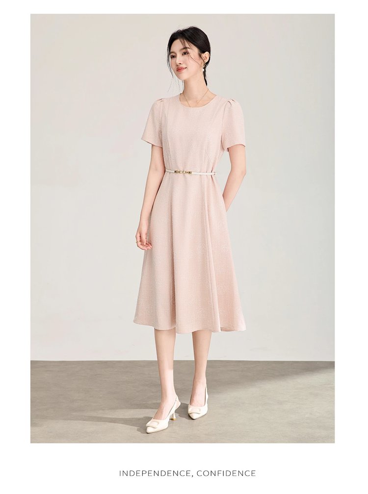 Summer New Product Light Luxury Camellia Jacquard Knitted Tencel Waist slimming Dress | Supeerbuy Sp