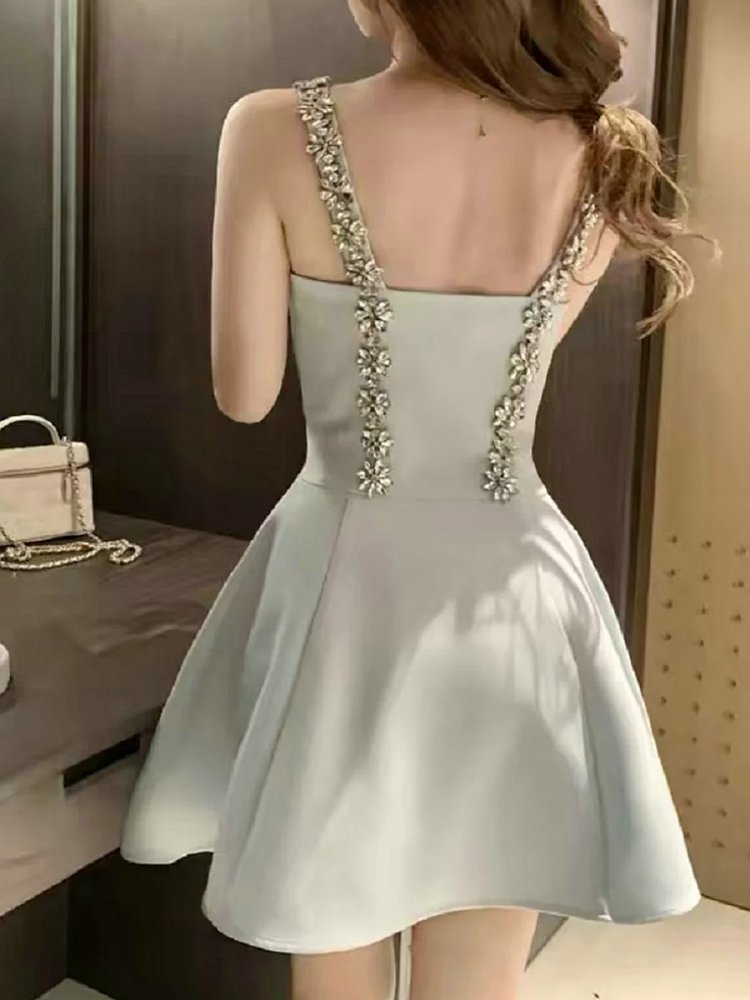 skiirt Summer new French heavy industry rhinestone suspender dress | Supeerbuy Spreadsheet