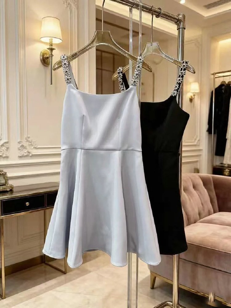 skiirt Summer new French heavy industry rhinestone suspender dress | Supeerbuy Spreadsheet
